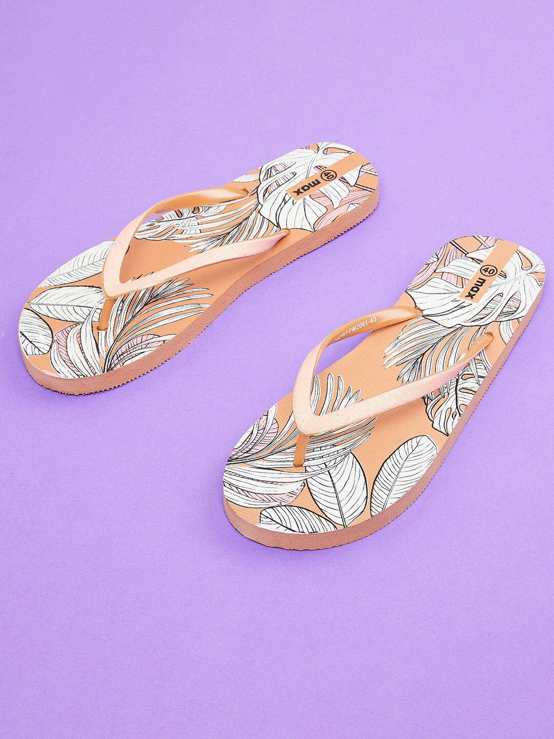 max Women Beige & White Printed Thong Flip-Flops Price in India