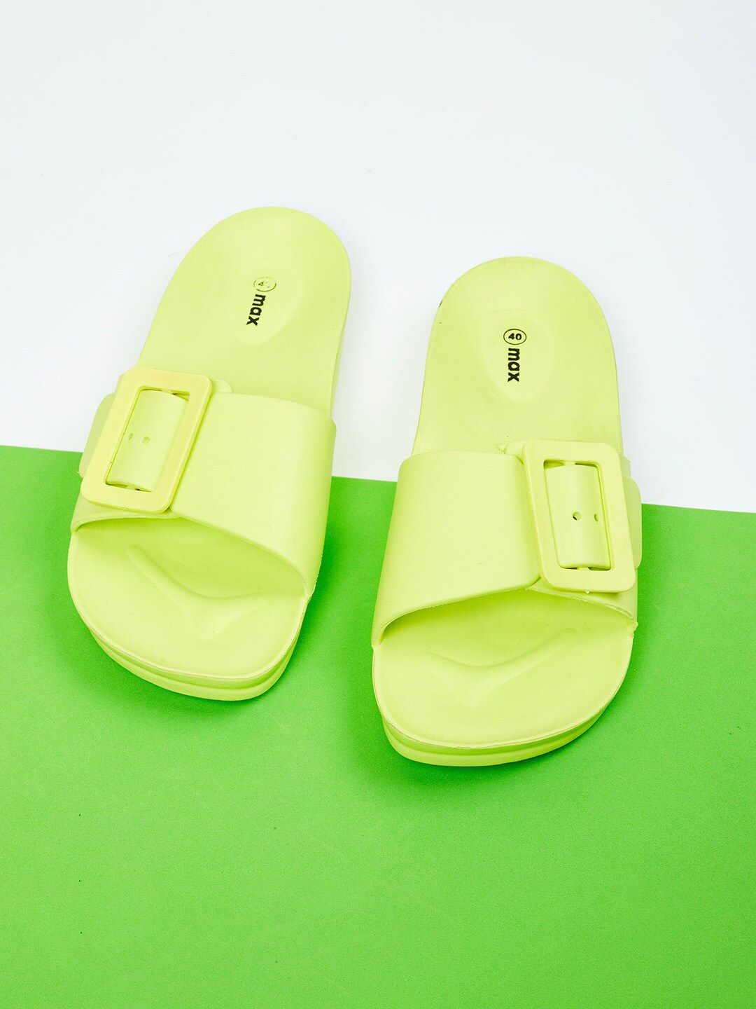 max Women Fluorescent Green Sliders Price in India