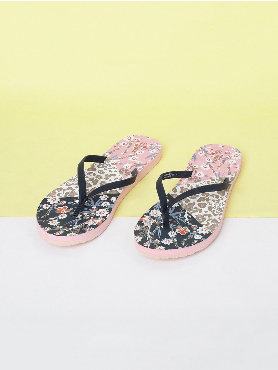 max Women Pink & White Printed Thong Flip-Flops Price in India