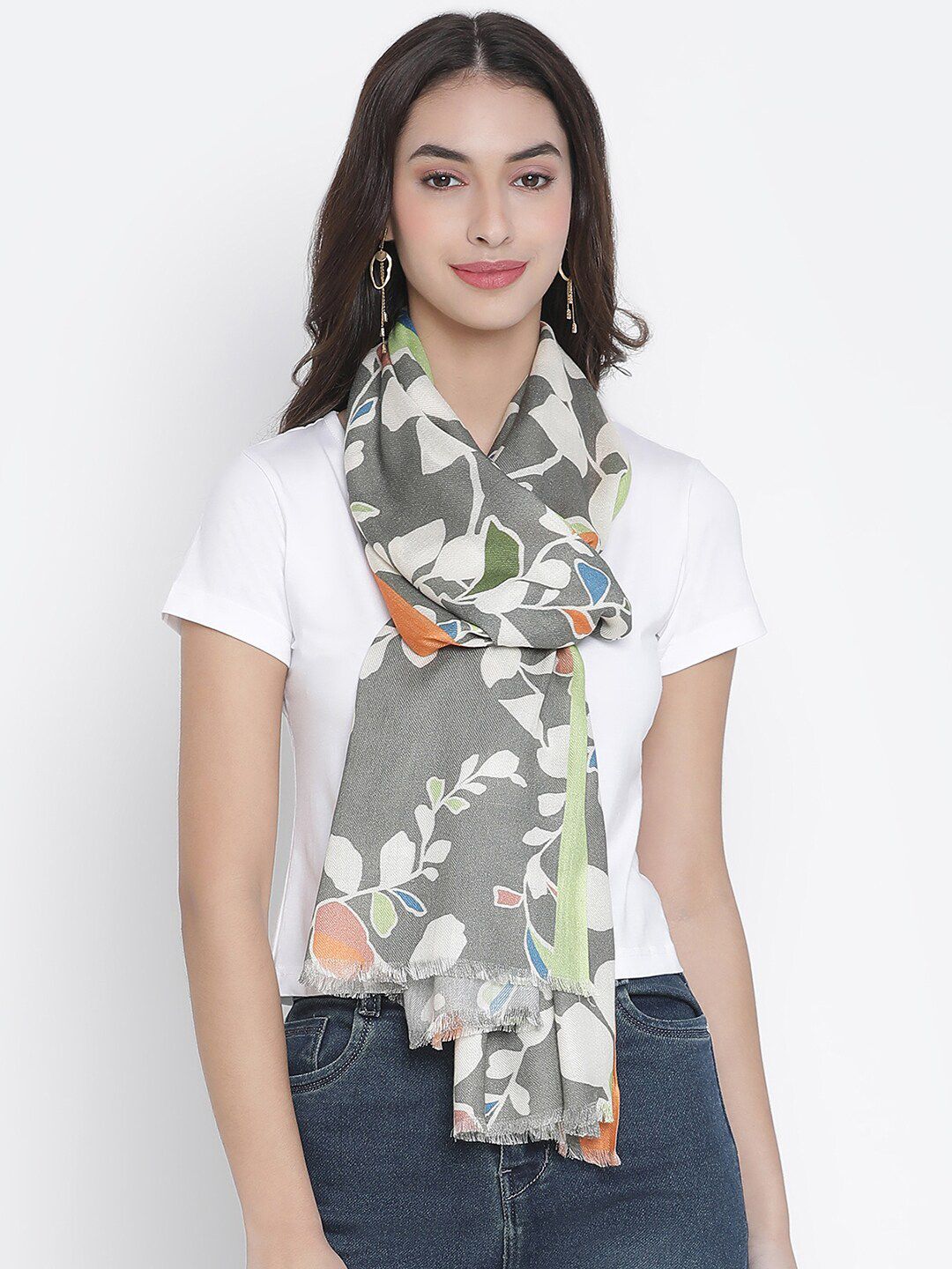 SHINGORA Women Grey & Off White Printed Stole Price in India