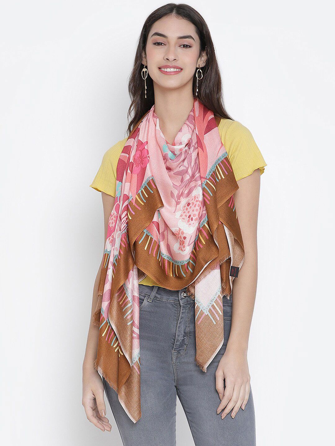 SHINGORA Women Pink & Brown Printed Stole Price in India