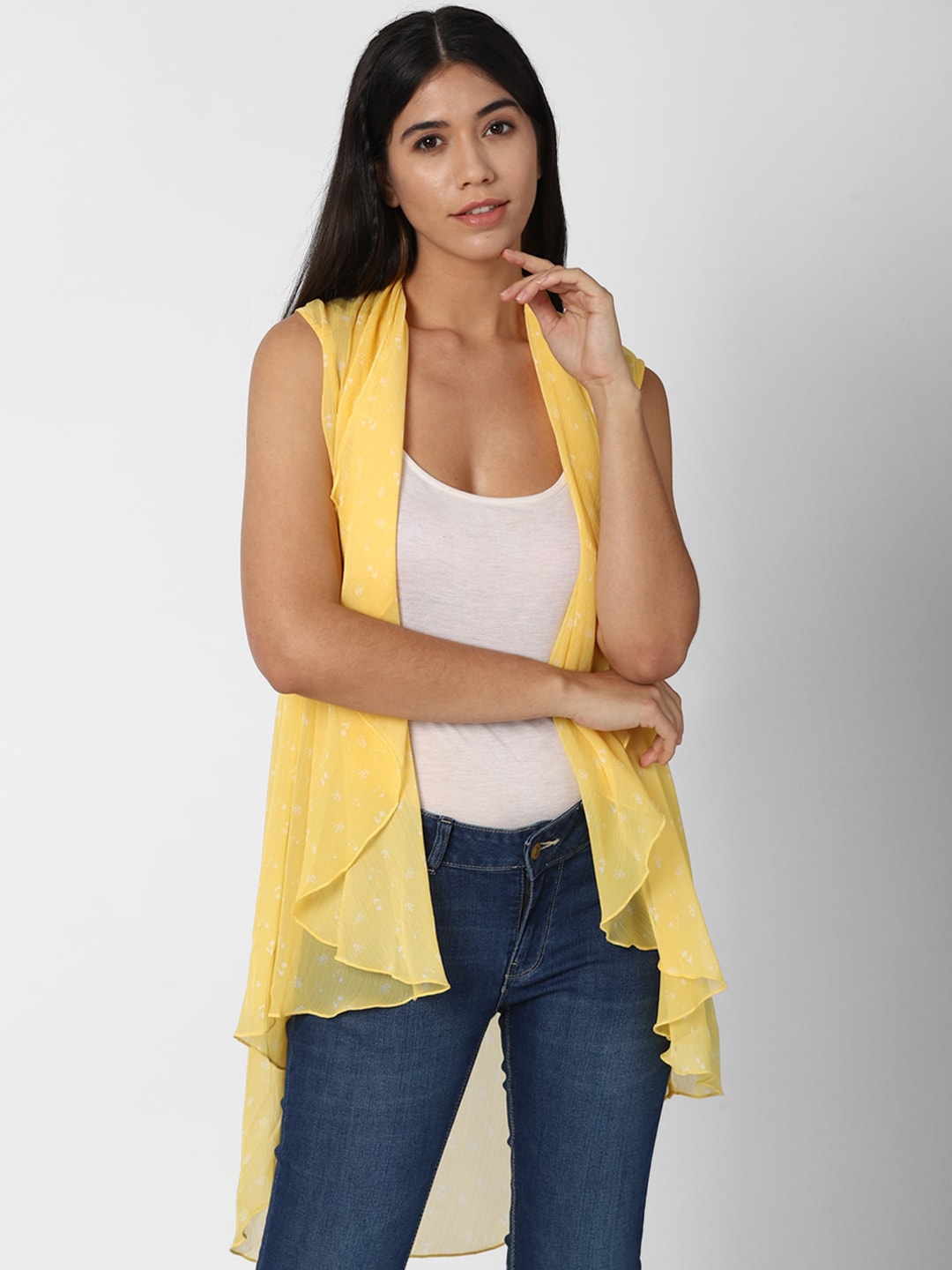 FOREVER 21 Women Yellow Printed Longline Shrug Price in India