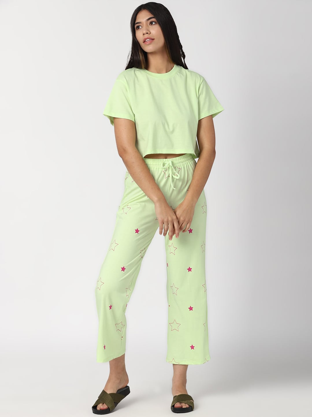 FOREVER 21 Women Green Printed Cotton Night suit Price in India