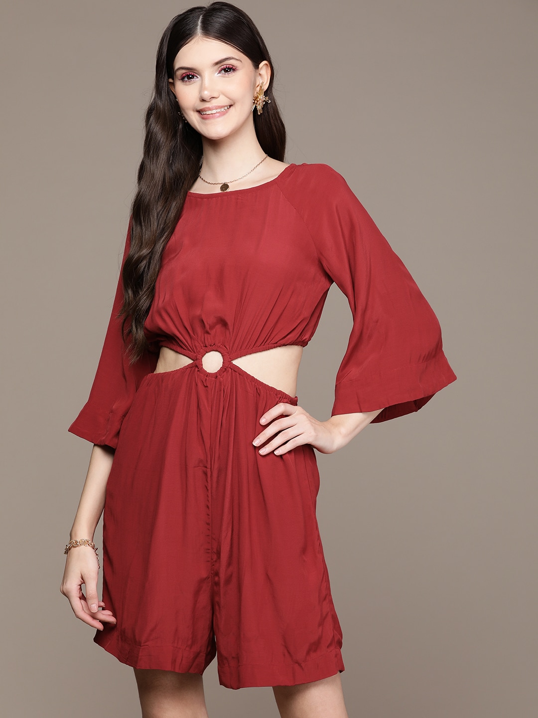 Label Ritu Kumar Red Cut Out Play suit Price in India