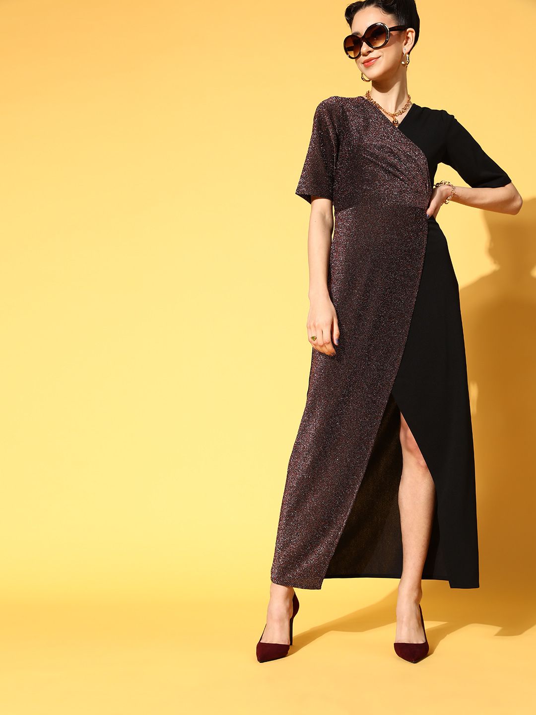Athena Stylish Black Colourblocked Wrap It Up Dress Price in India