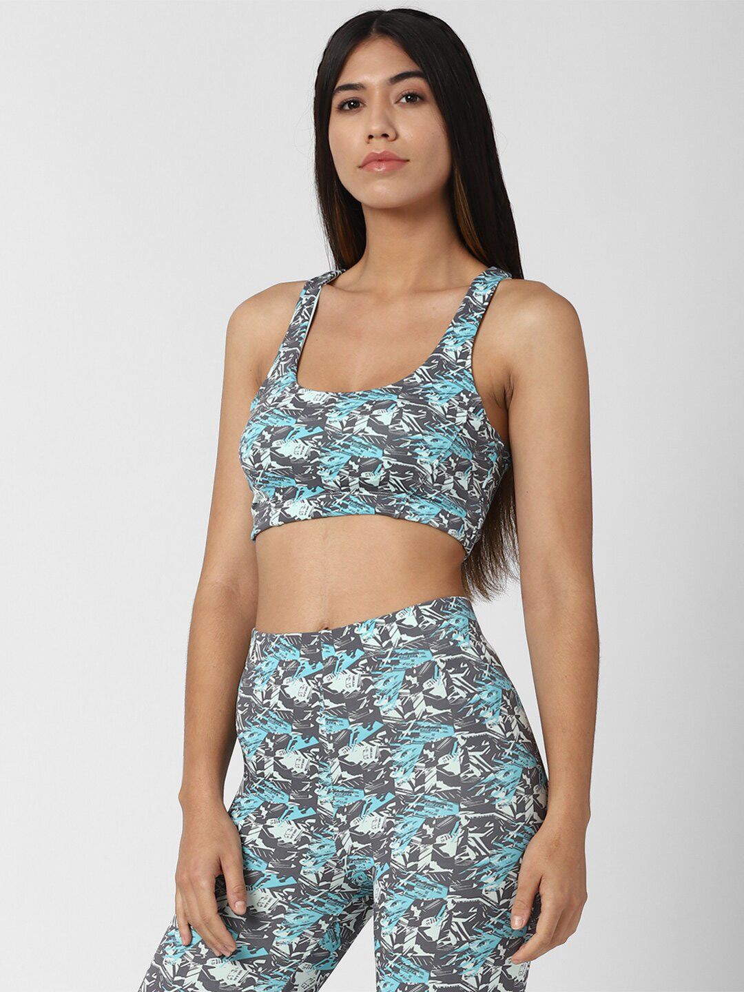 FOREVER 21 Grey & Blue Abstract Non Padded Seamless Bra Price in India