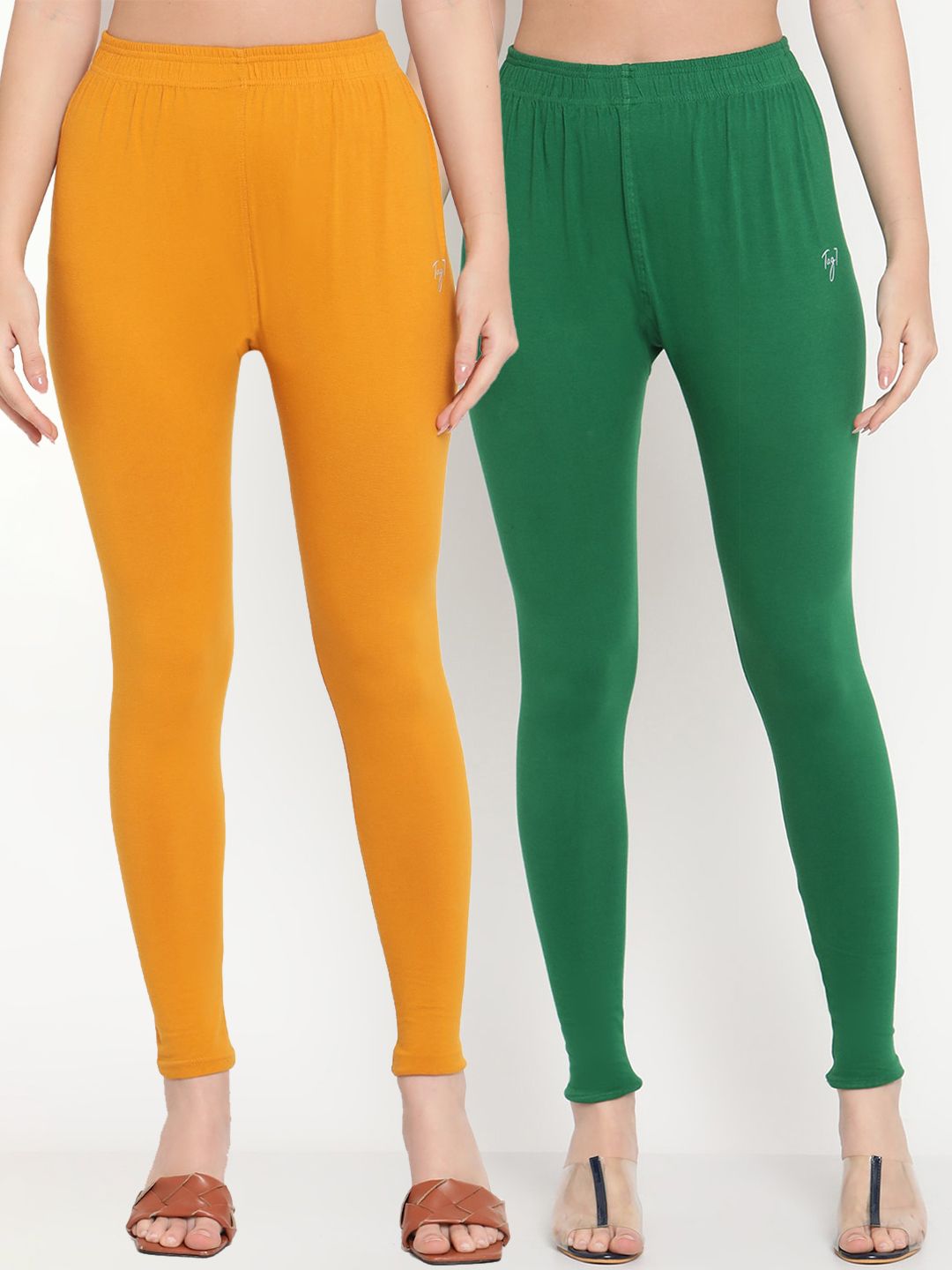 TAG 7 Pack of 2 Mustard & Green Ankle Length Leggings Price in India