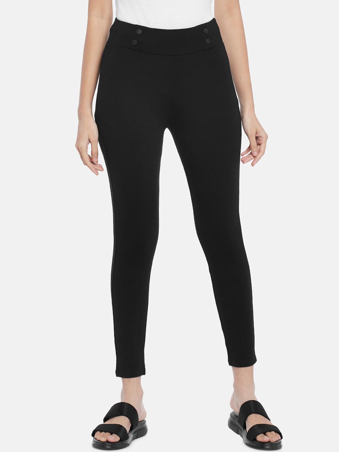 People Women Black Skinny Fit Trousers Price in India