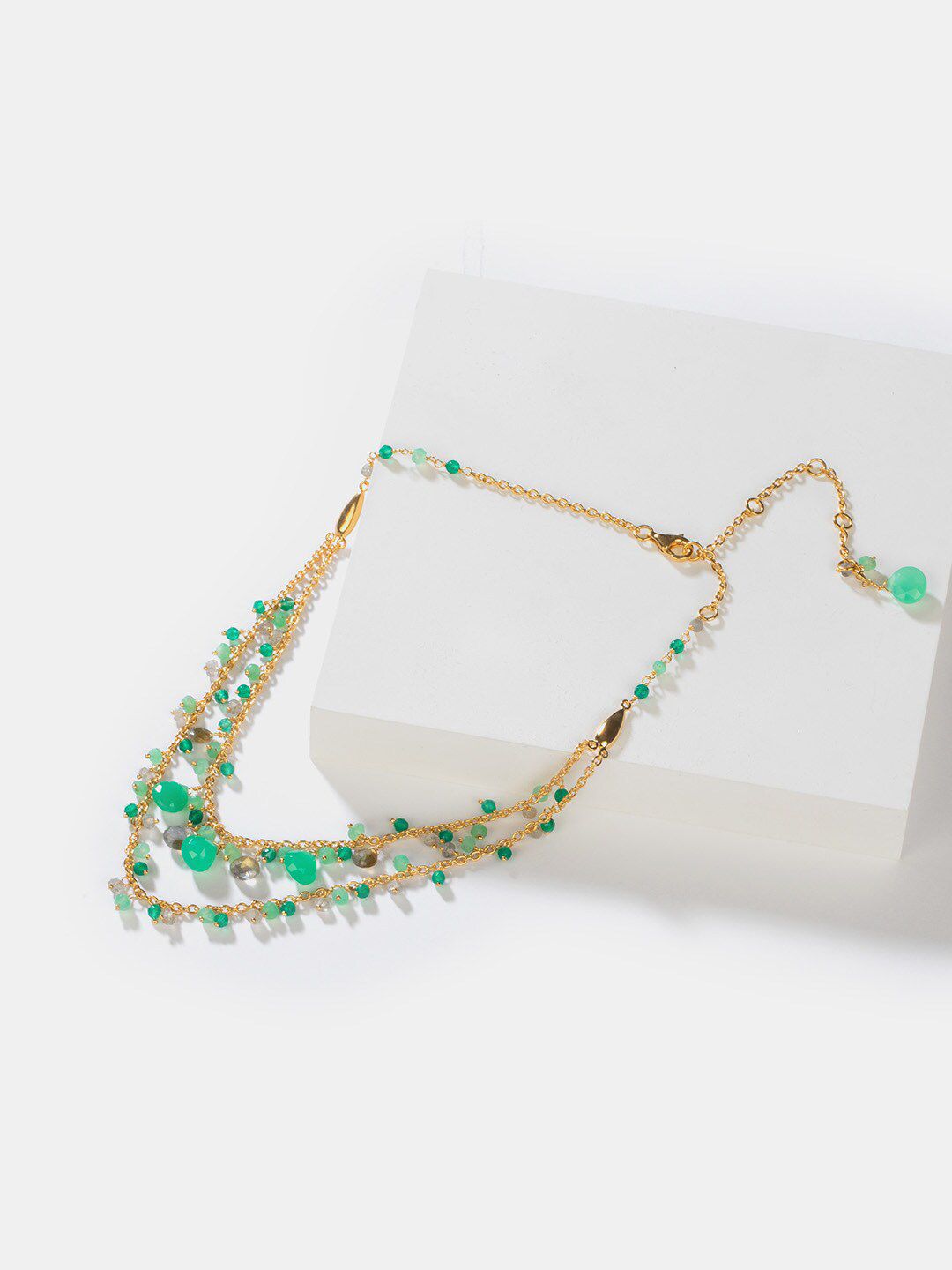 SHAYA Gold-Plated & Green Sterling Silver Layered Necklace Price in India