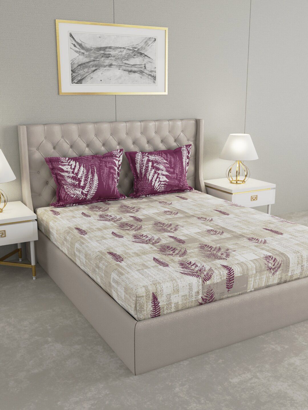 Raymond Home Purple & Cream-Coloured Floral 144 TC Queen Bedsheet with 2 Pillow Covers Price in India