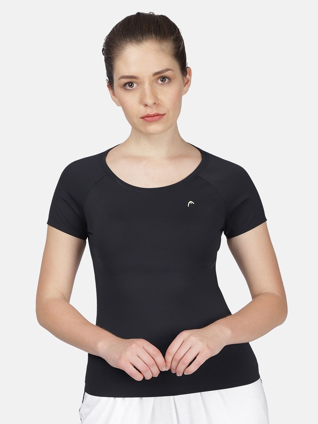 Head Women Black Slim Fit Training or Gym T-shirt Price in India