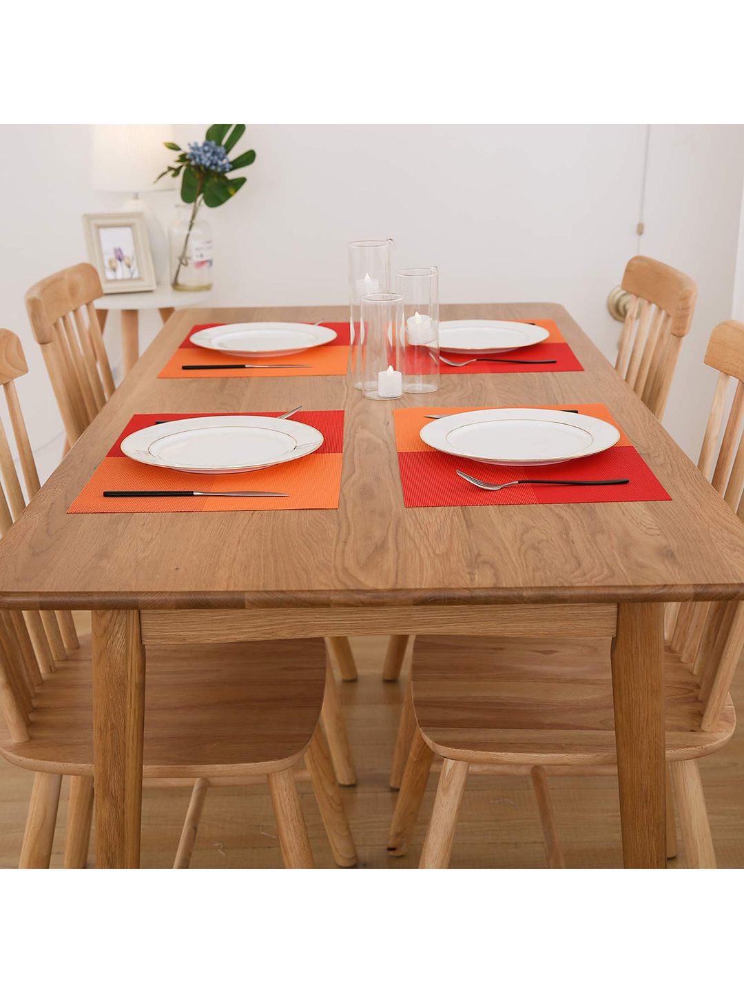 SKYLOFTS Pack of 4 Red & Orange Colourblocked Table Placemats Price in India