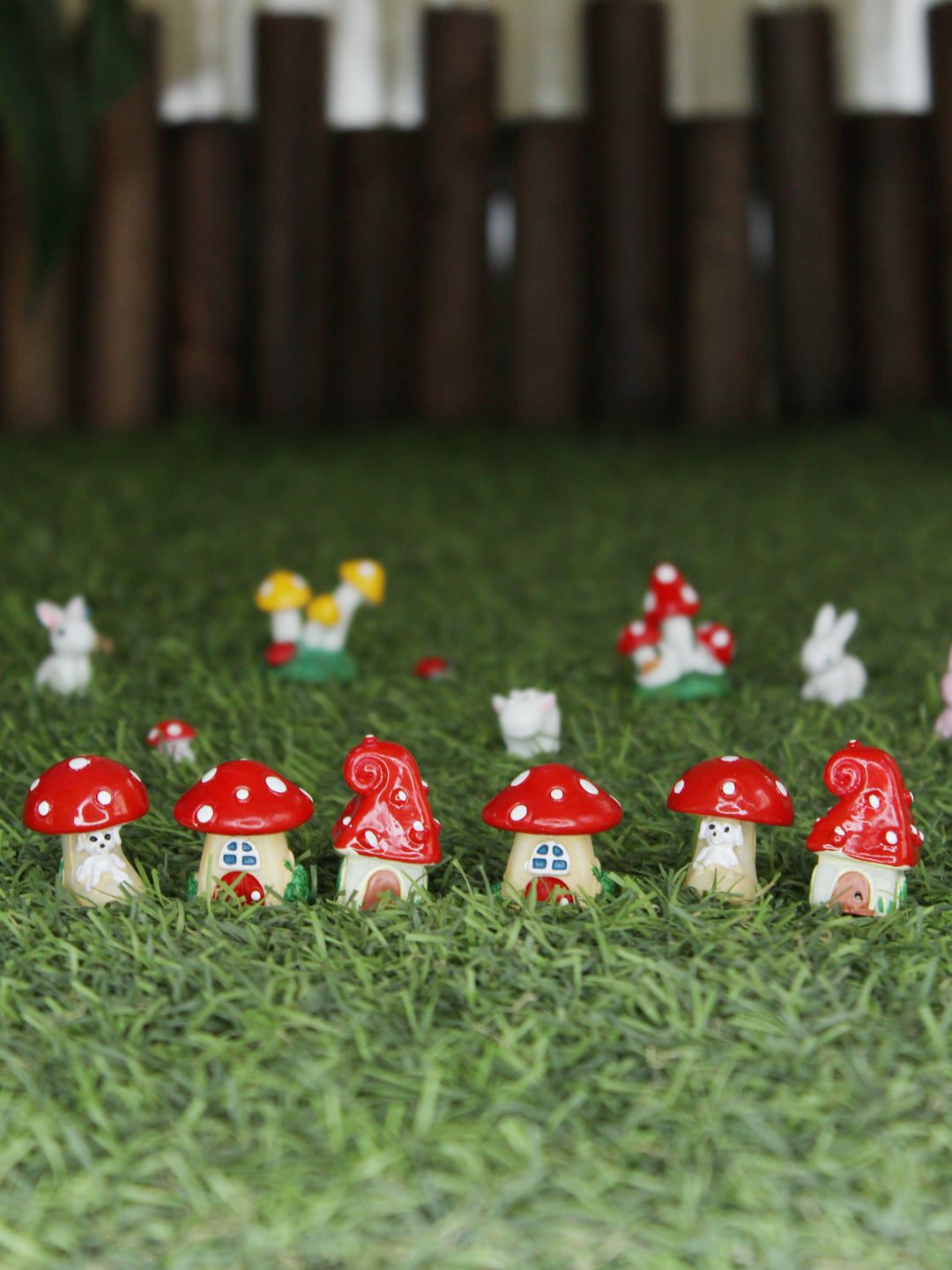 Wonderland Red & White Small Mushroom Houses Miniature Toys Set Of 6 Price in India