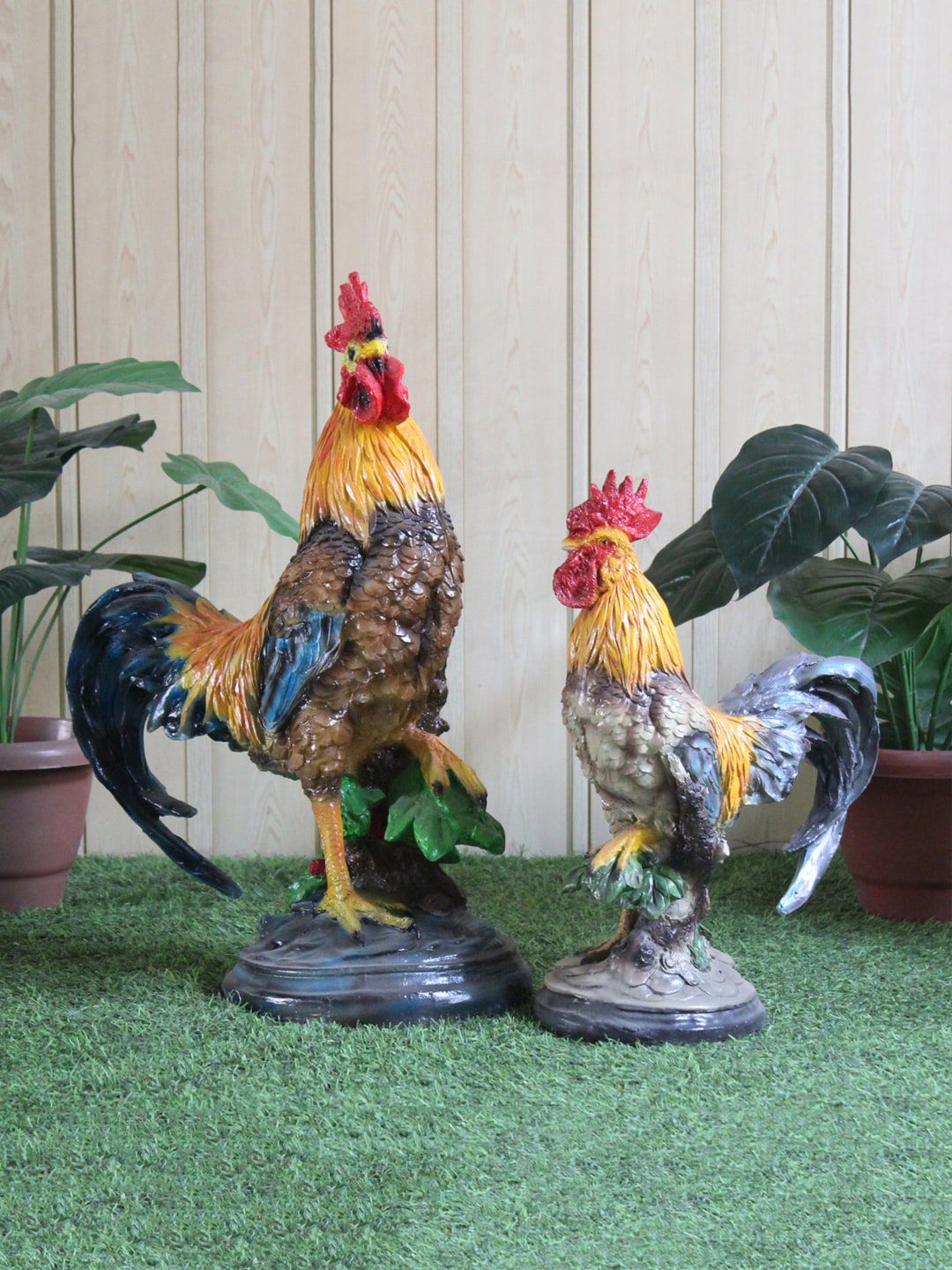 Wonderland Brown & Red Resin Hen Statues Set Of 2 Price in India