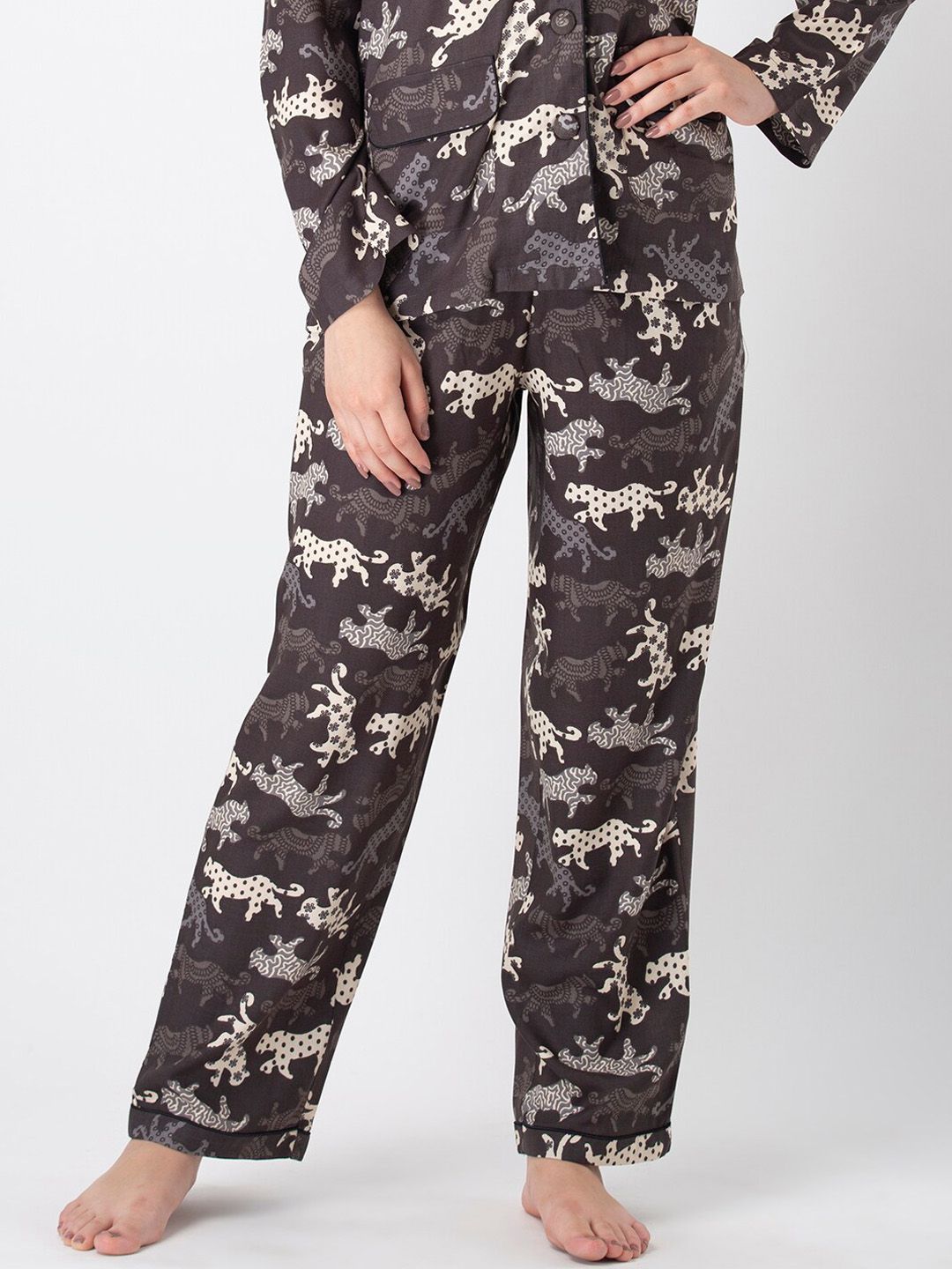 Not Just Pyjamas Women Grey Printed Lounge Pants Price in India