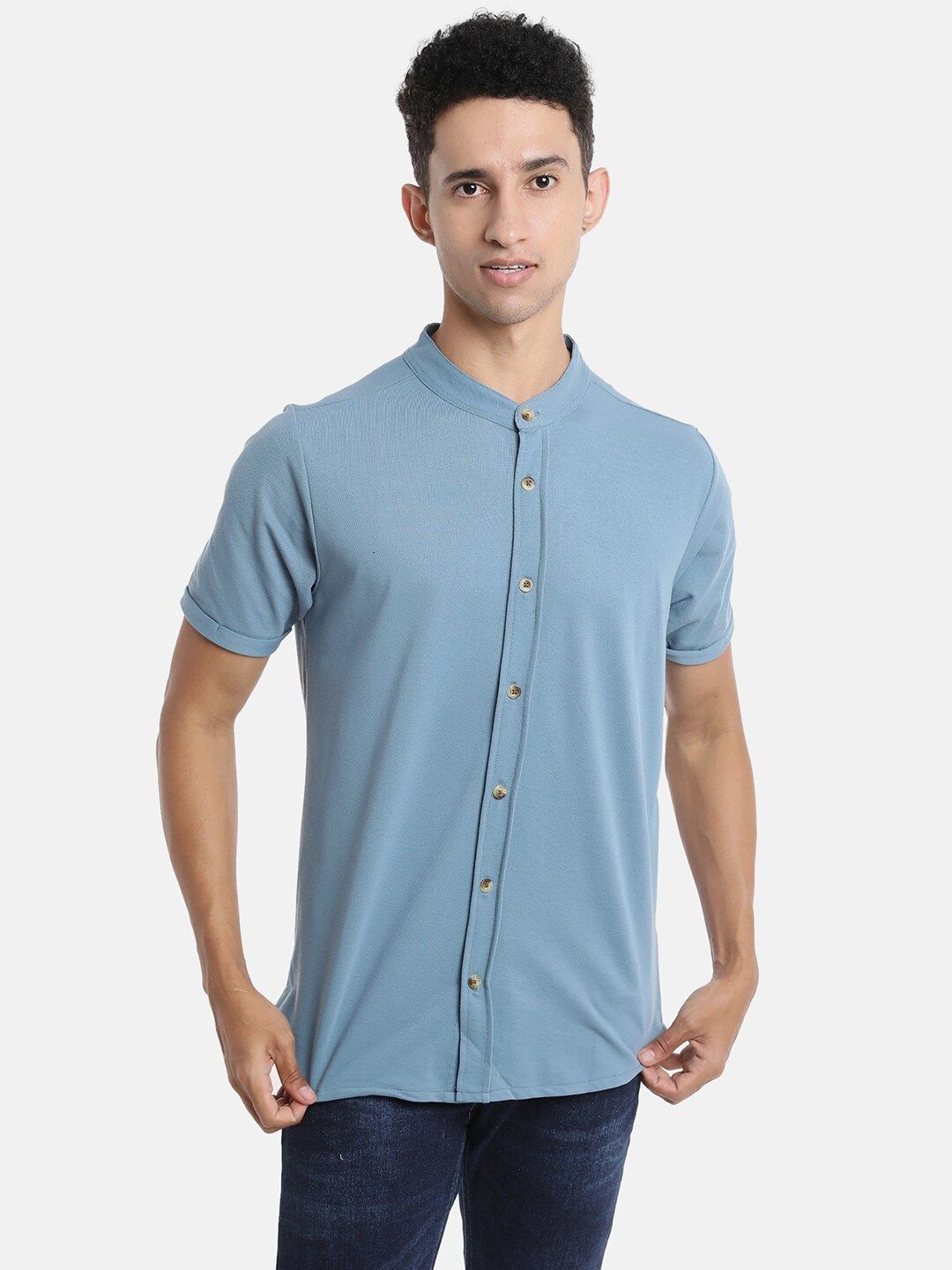 CAHOOT Men Blue Solid Classic Regular Fit Casual Shirt