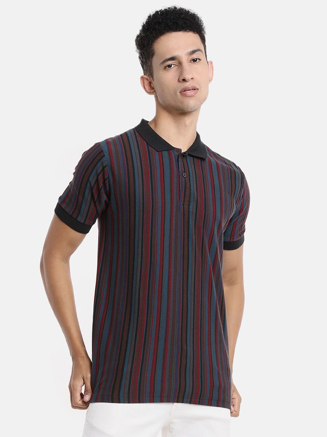 CAHOOT Men Multicoloured Striped Polo Collar T-shirt