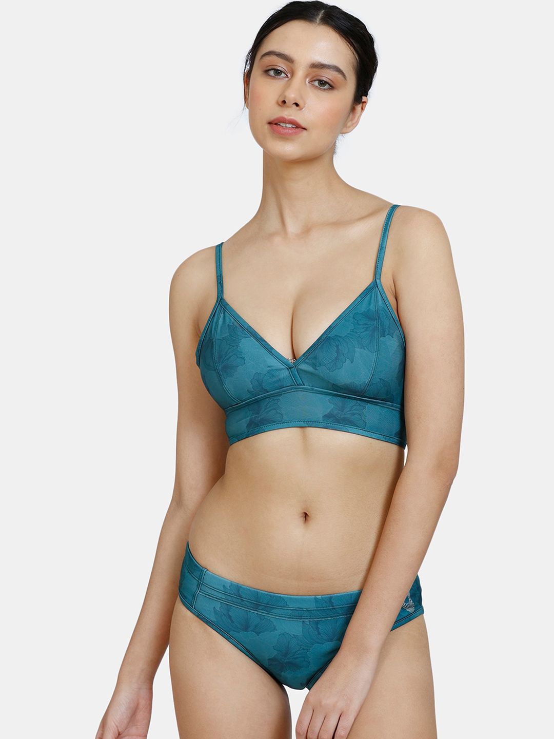 Zelocity by Zivame Teal Padded Printed Bikini Set Price in India