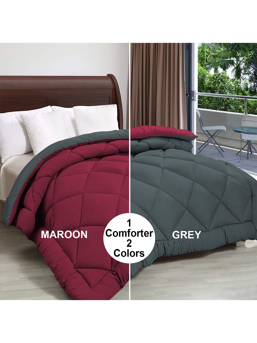 Hammer Home Maroon & Grey Microfiber AC Room Double Bed Reversible Comforter Price in India