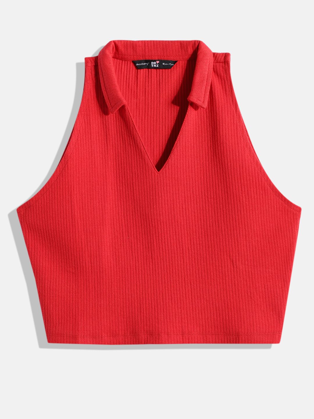 DressBerry Teen Girls Red Solid Boxy Crop Top