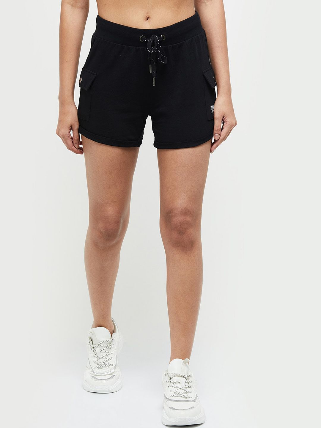 max Women Black Solid Cotton Shorts