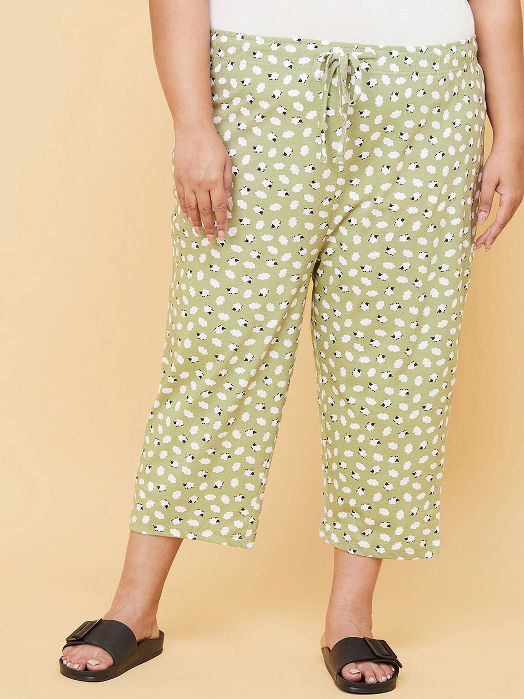 max Women Plus Size Sage Green & White Printed Lounge Capris Price in India