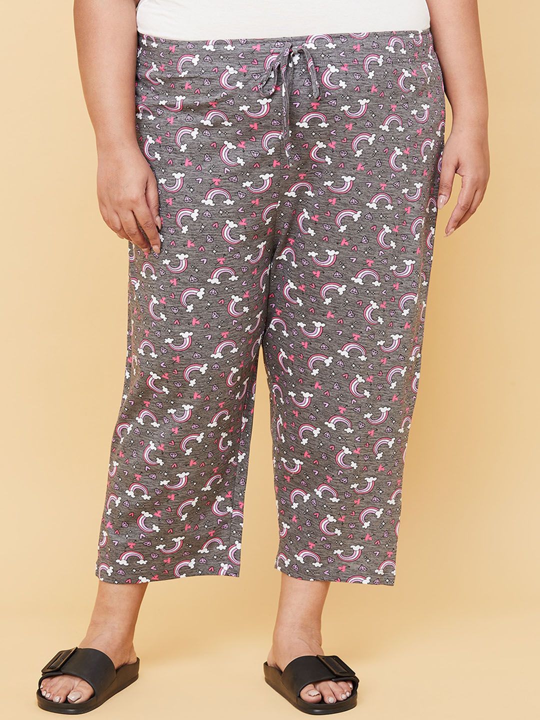 max Plus Size Women Grey Printed Cotton Lounge Pants Price in India