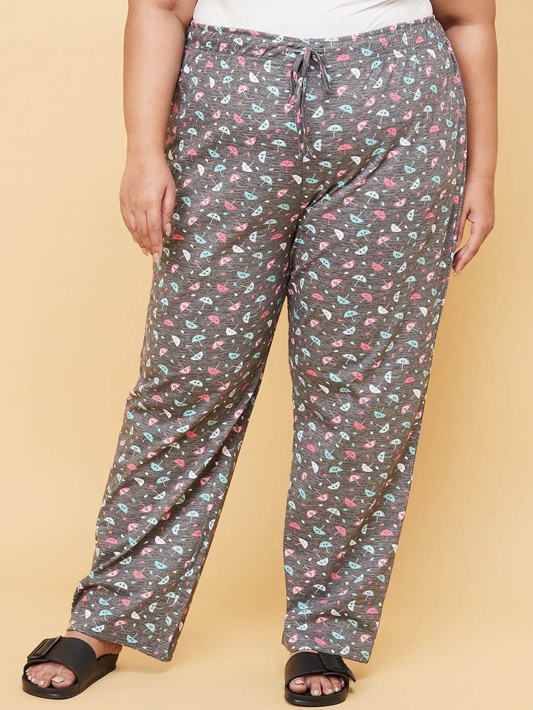 max Women Plus Size Grey Printed Pure Cotton Lounge Pants Price in India