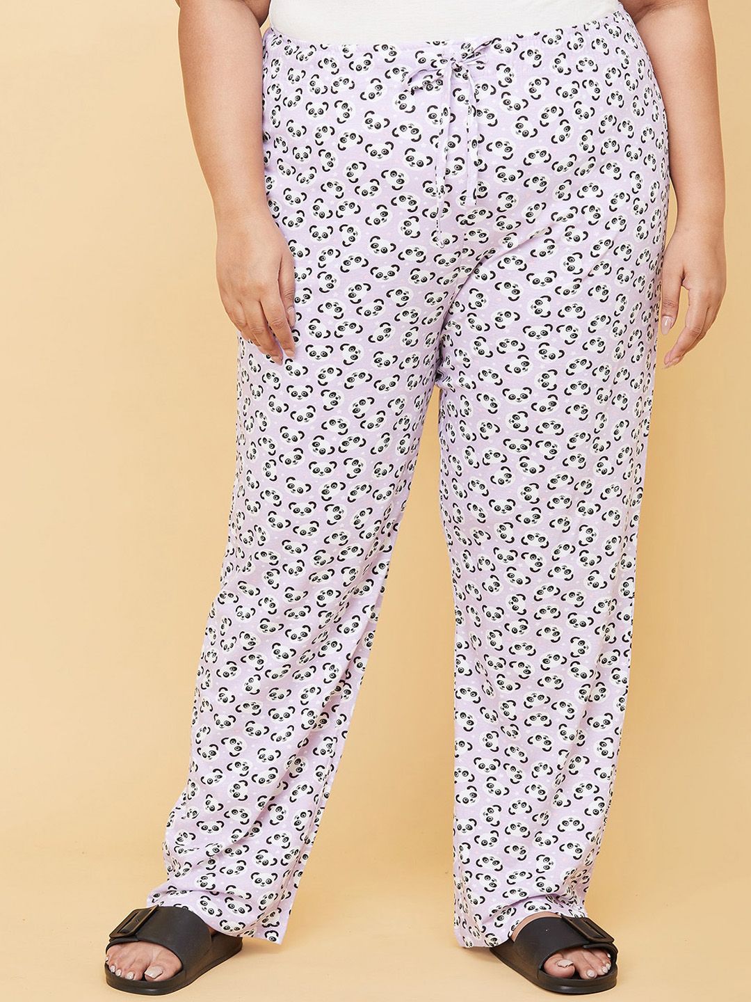 max Plus Size Women Purple & White Printed Pure Cotton Lounge Pant Price in India