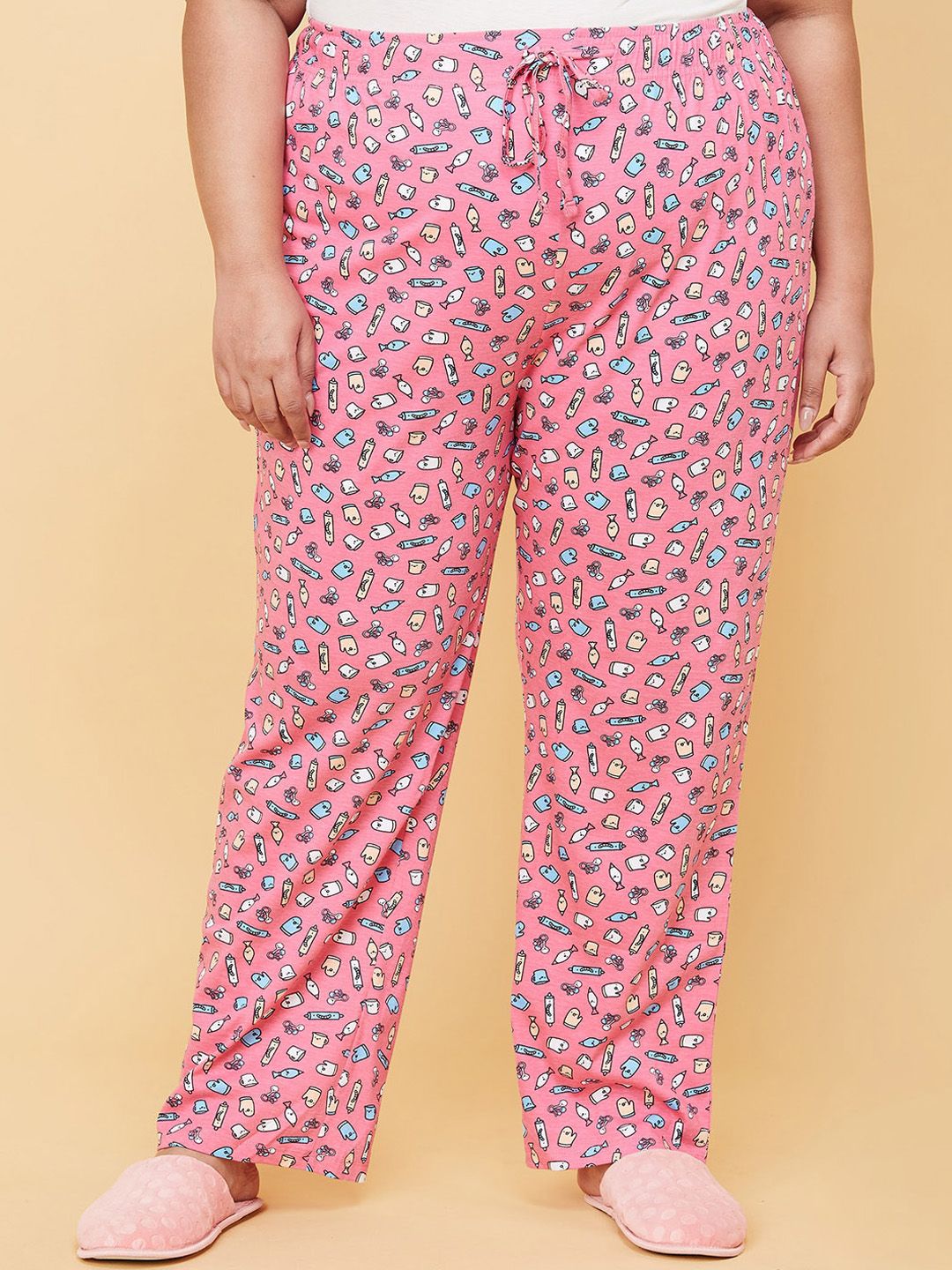 max Women Plus Size Pink & Multicoloured Printed Pure Cotton Lounge Pants Price in India