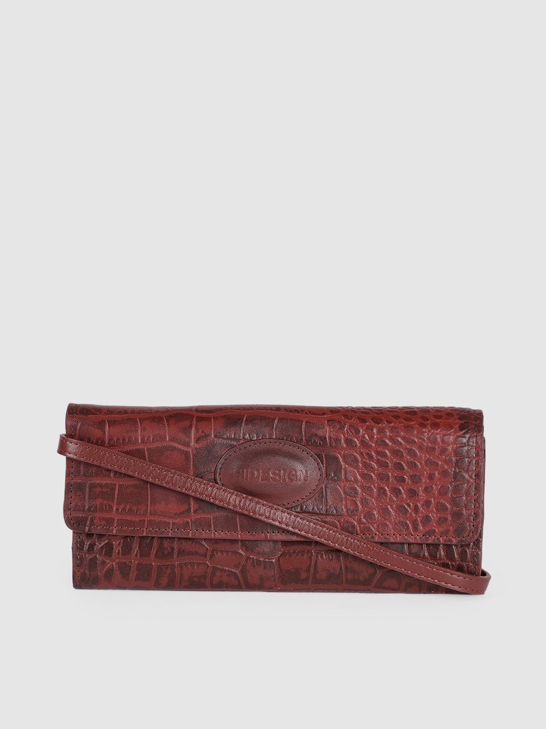 Hidesign Women Maroon Animal Textured Leather Envelope Wallet Price in India