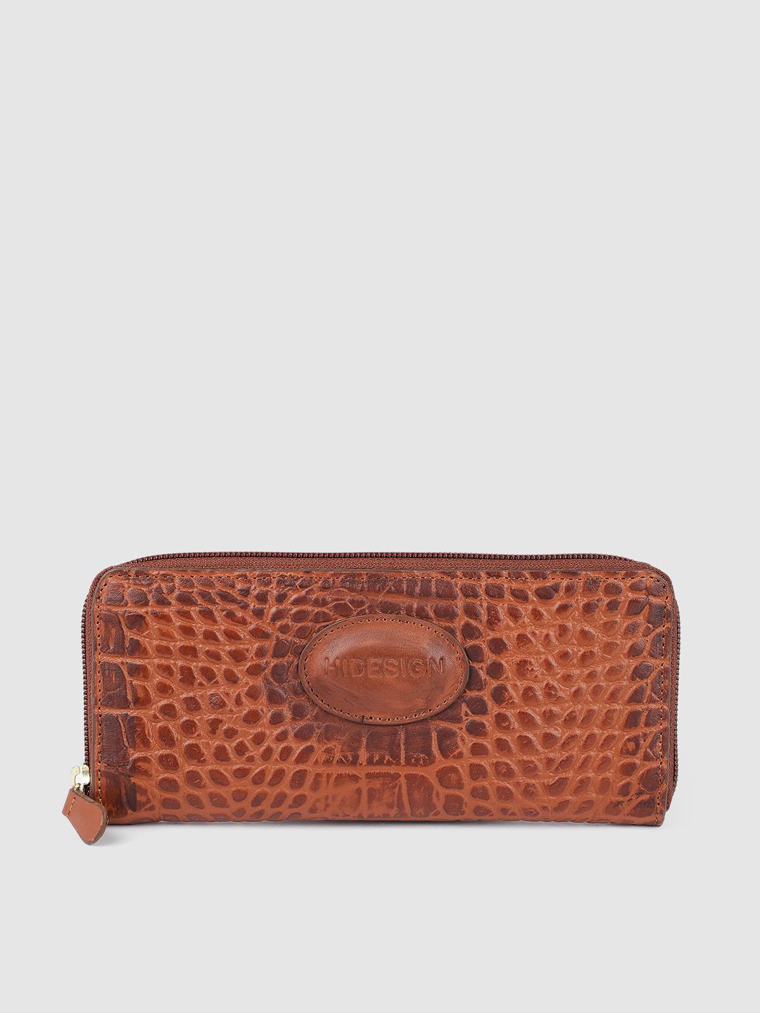 Hidesign Women Tan Brown Textured Leather Zip Around Wallet Price in India