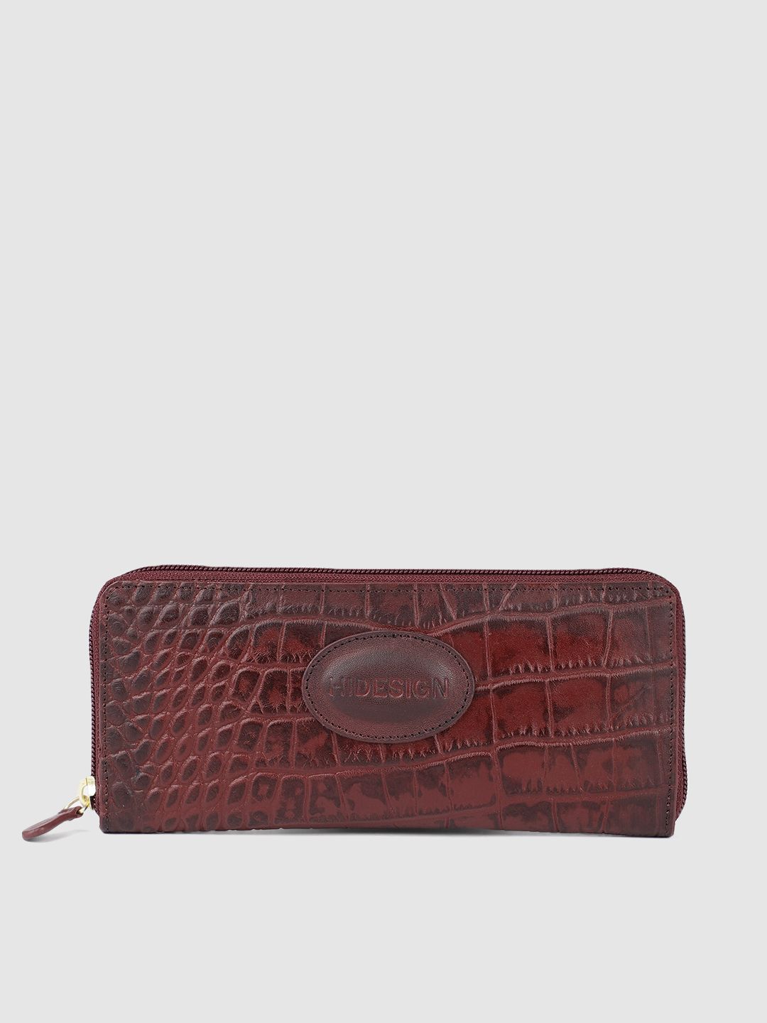 Hidesign Women Maroon Textured Leather Zip Around Wallet Price in India