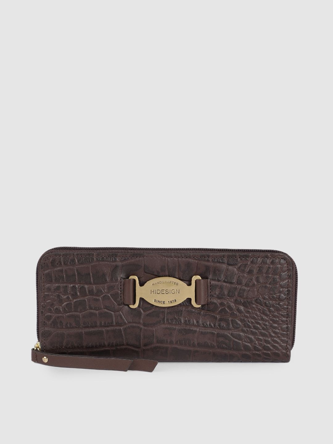 Hidesign Women Brown Animal Textured Leather Zip Around Wallet Price in India