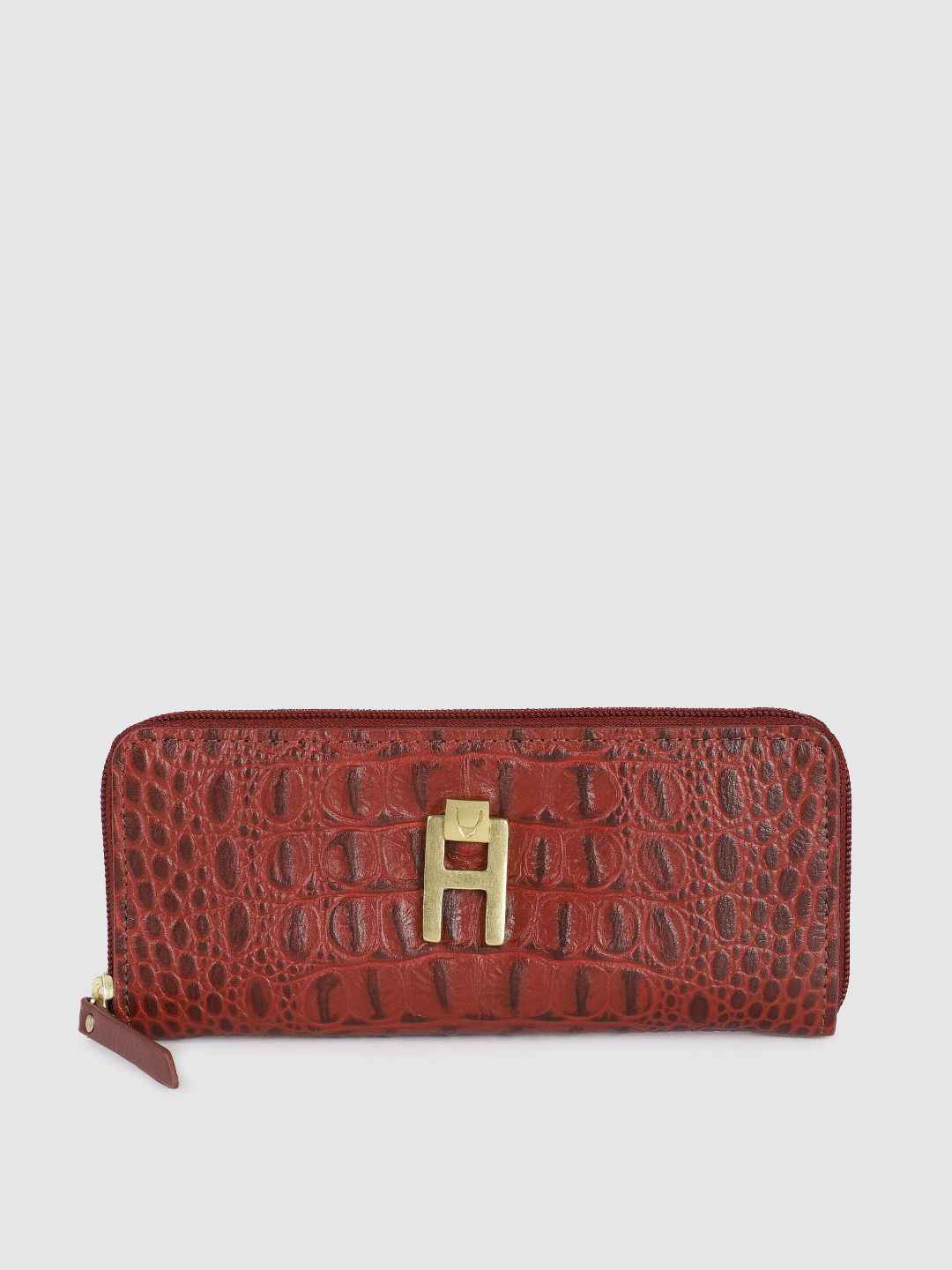 Hidesign Women Maroon Textured Leather Zip Around Wallet Price in India