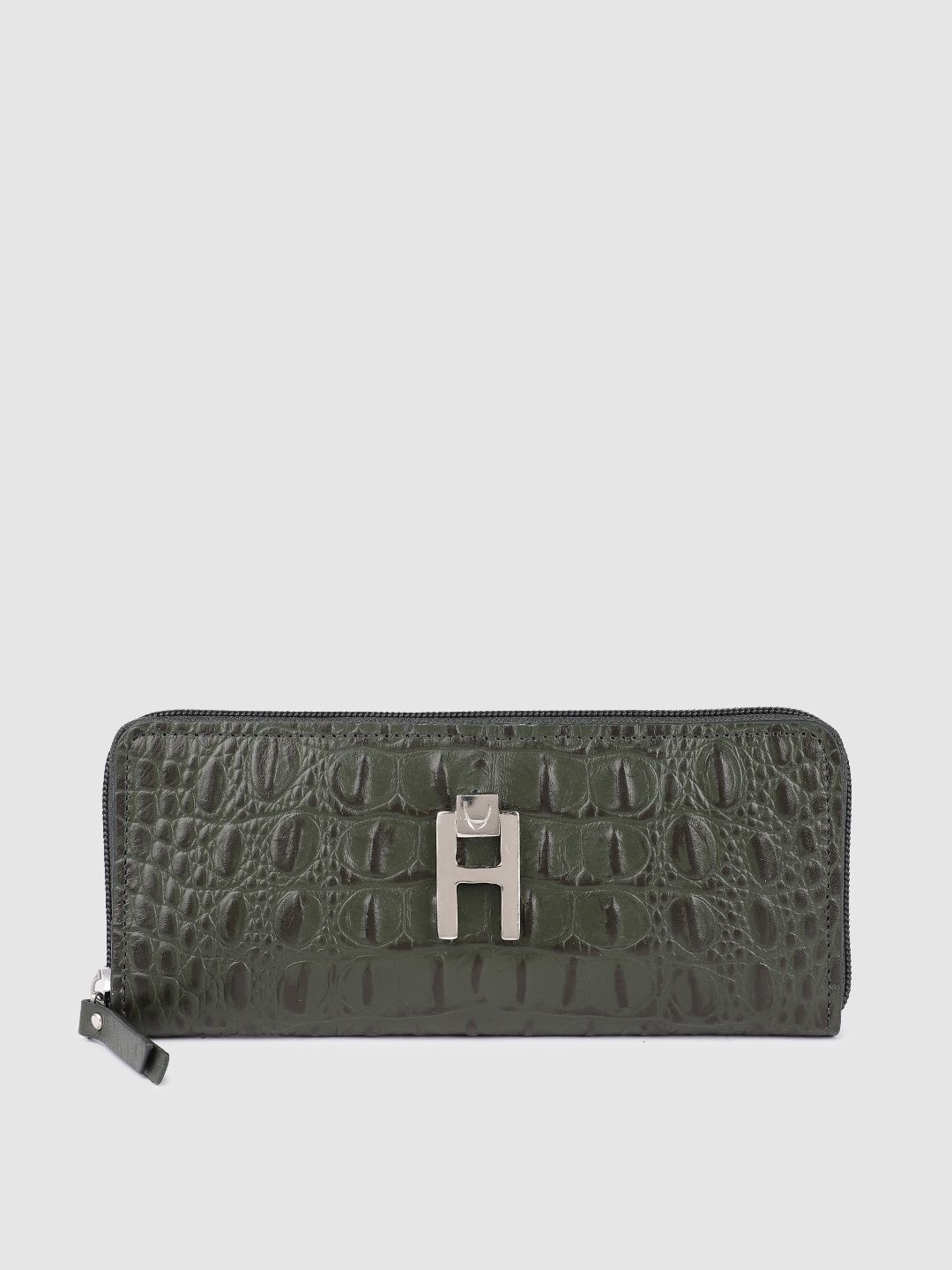 Hidesign Women Green Textured Leather Zip Around Wallet Price in India