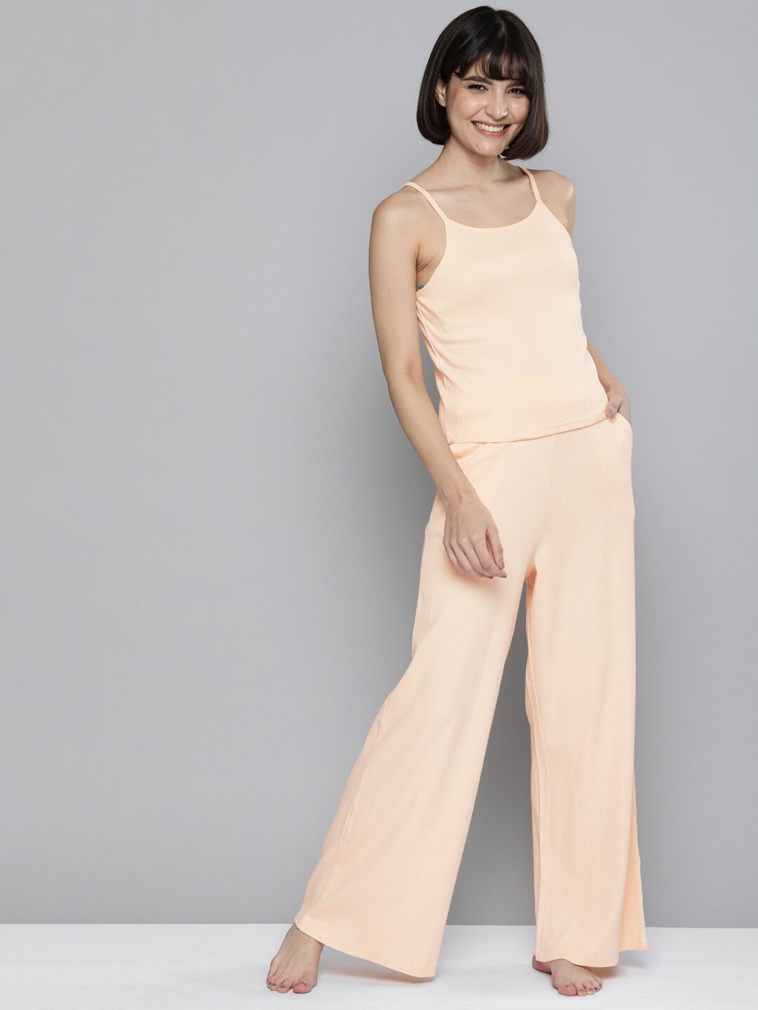 HERE&NOW Women Peach-Coloured Night Suit Price in India