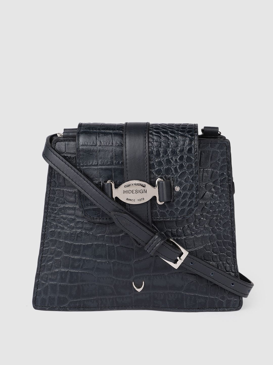 Hidesign Women Navy Blue Textured Leather Sling Bag Price in India