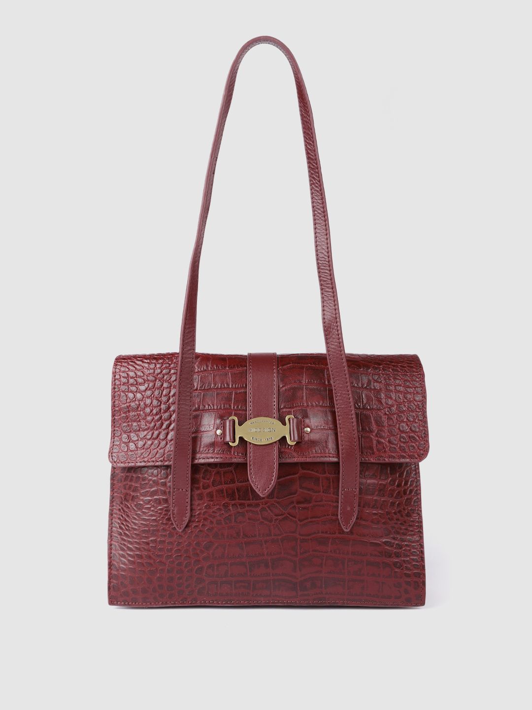 Hidesign Maroon Textured Leather Structured Shoulder Bag Price in India