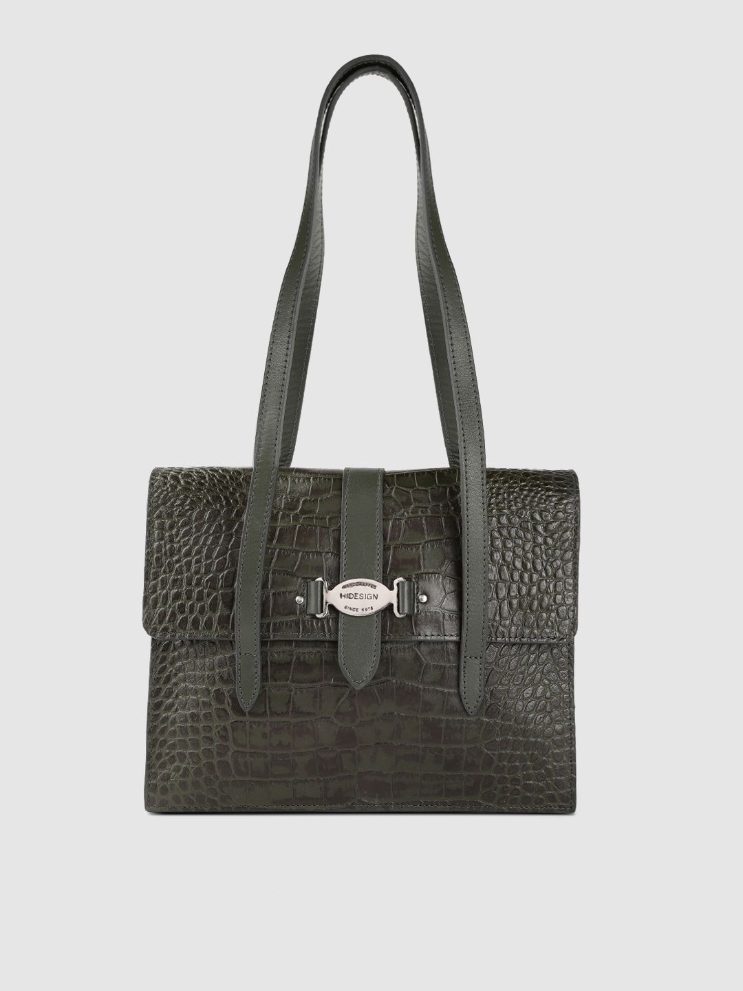 Hidesign Green Croc Textured Structured Leather Shoulder Bag Price in India