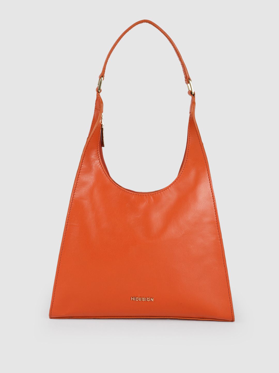 Hidesign Orange Solid Leather Structured Hobo Bag Price in India