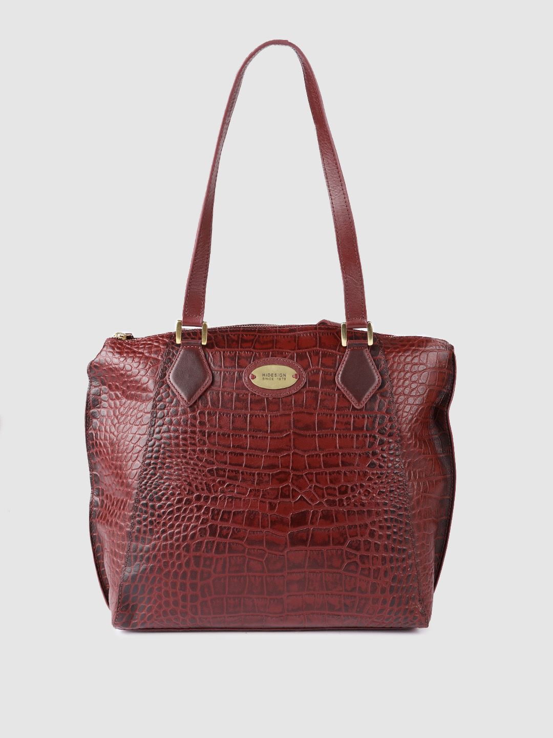 Hidesign Maroon Animal Textured Leather Structured Shoulder Bag Price in India