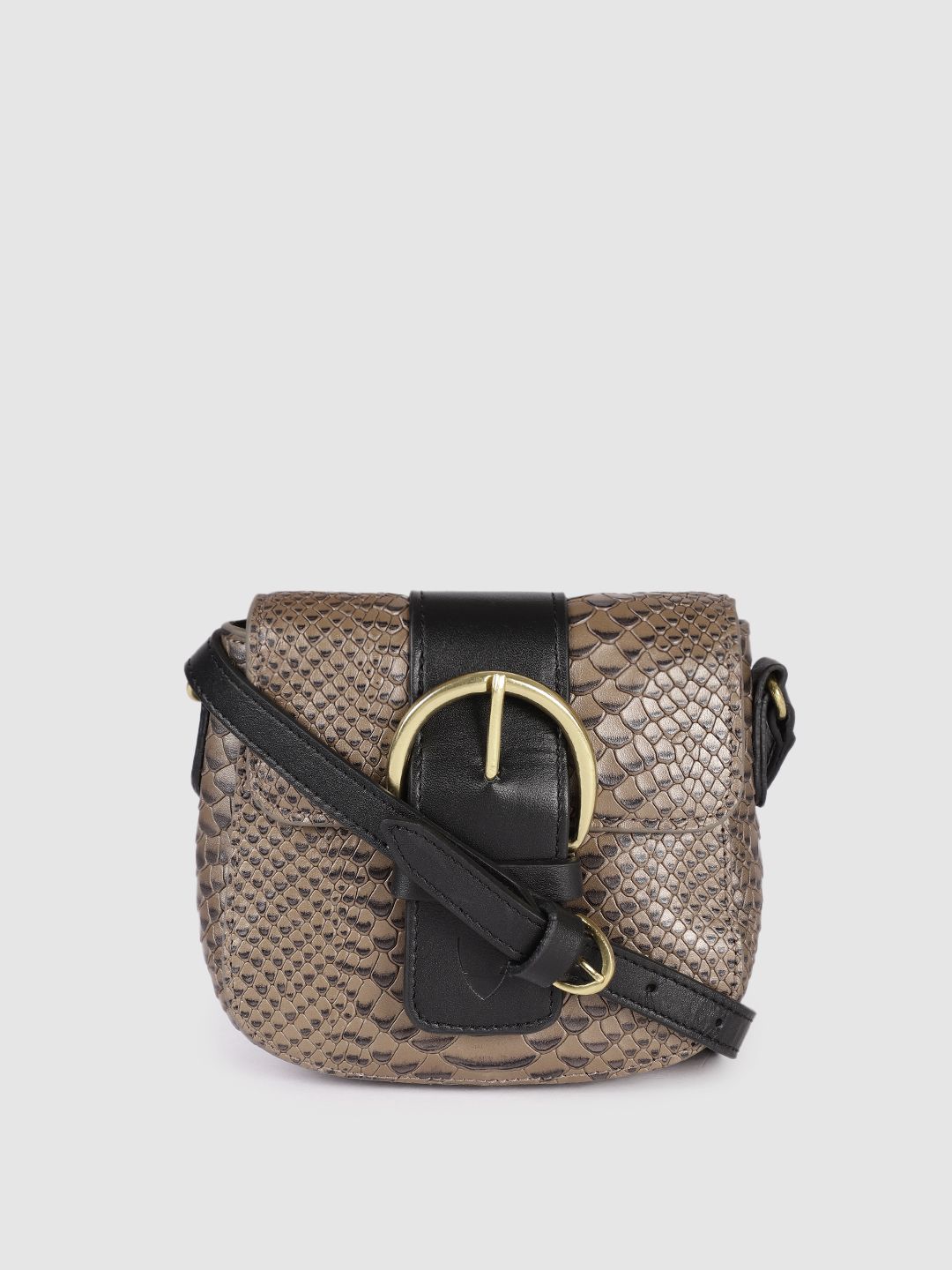 Hidesign Gunmetal-Toned Textured Leather Structured Sling Bag Price in India