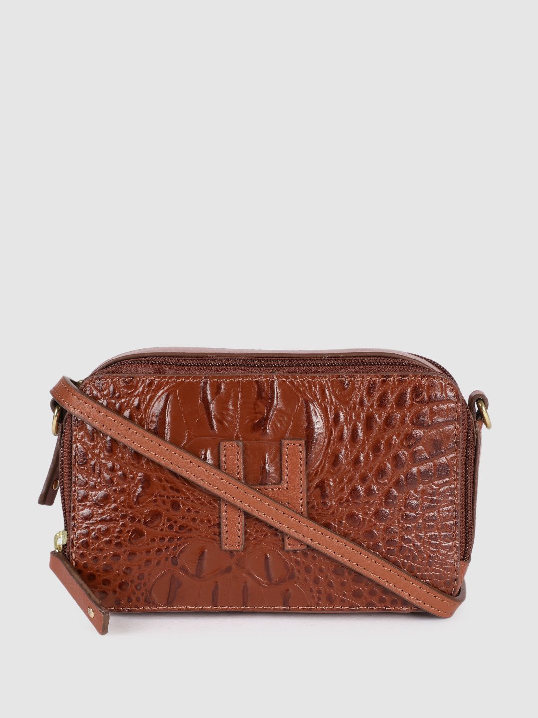 Hidesign Tan Animal Textured Leather Structured Sling Bag Price in India