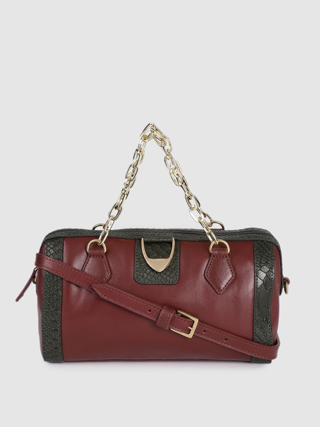 Hidesign Maroon Leather Structured Sling Bag Price in India