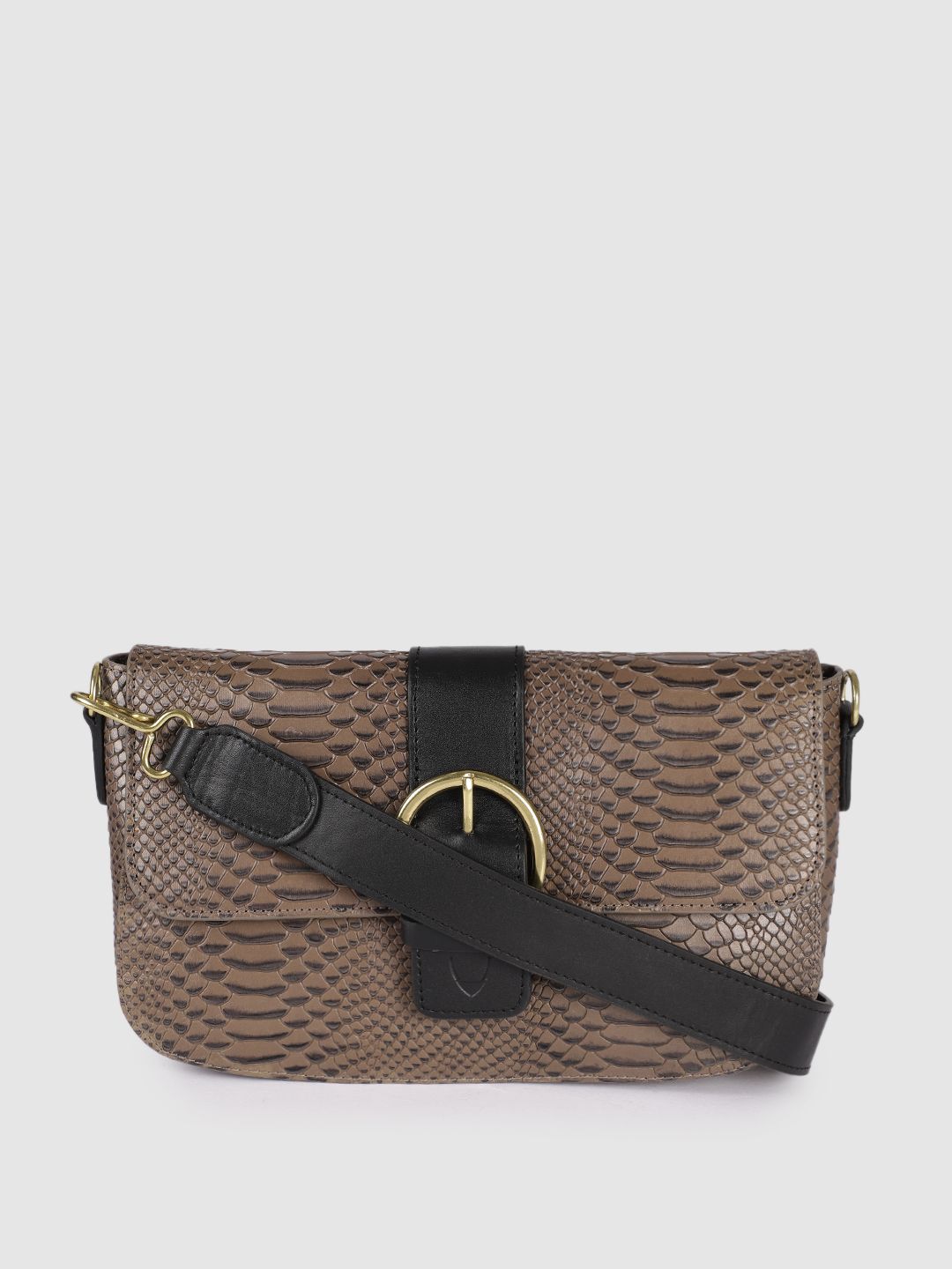 Hidesign Gunmetal-Toned Textured Leather Structured Sling Bag Price in India