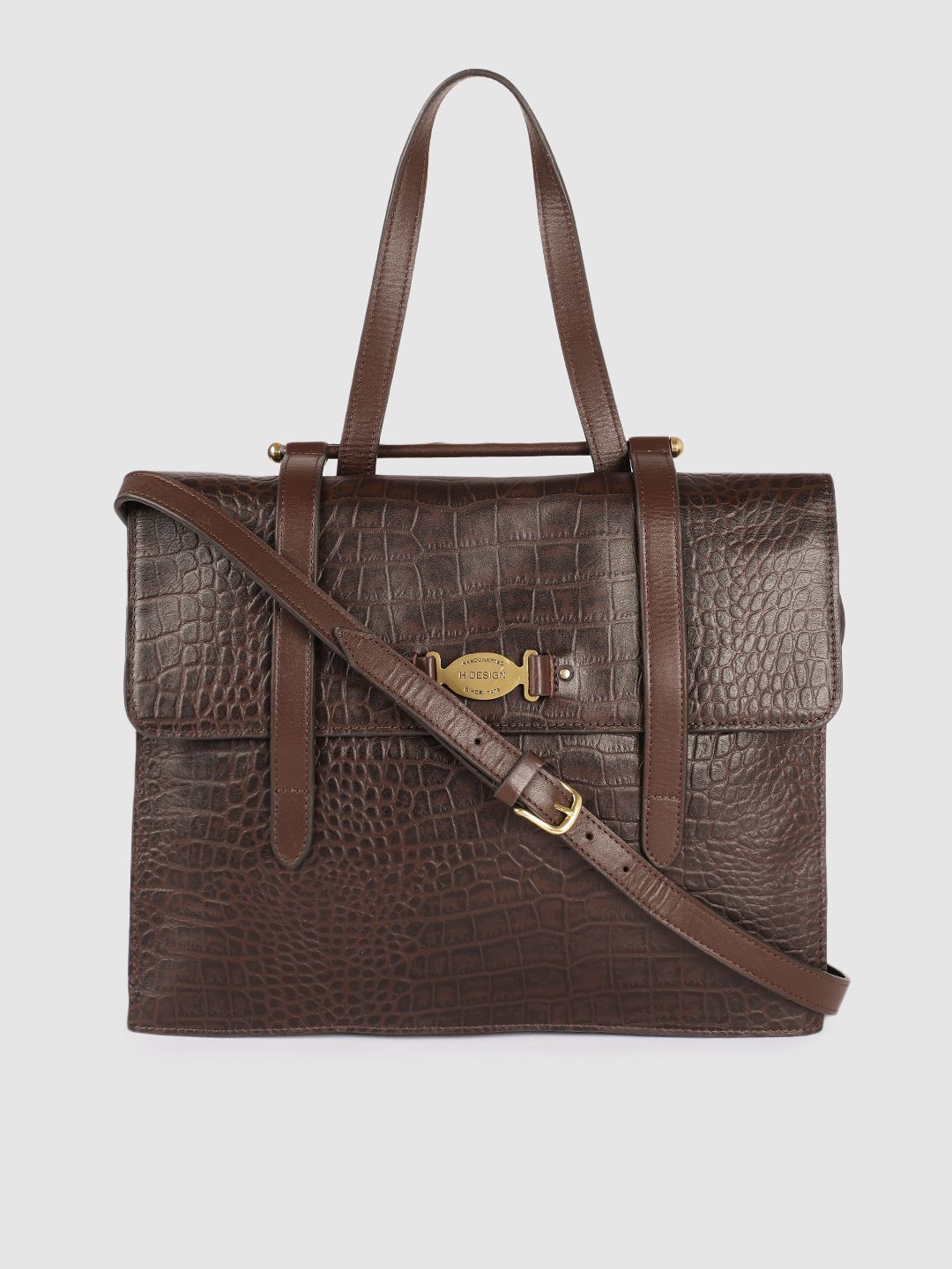 Hidesign Women Brown Animal Textured Leather Structured Satchel Price in India