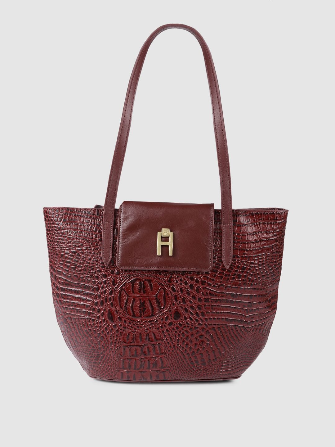 Hidesign Maroon Animal Textured Leather Structured Shoulder Bag Price in India