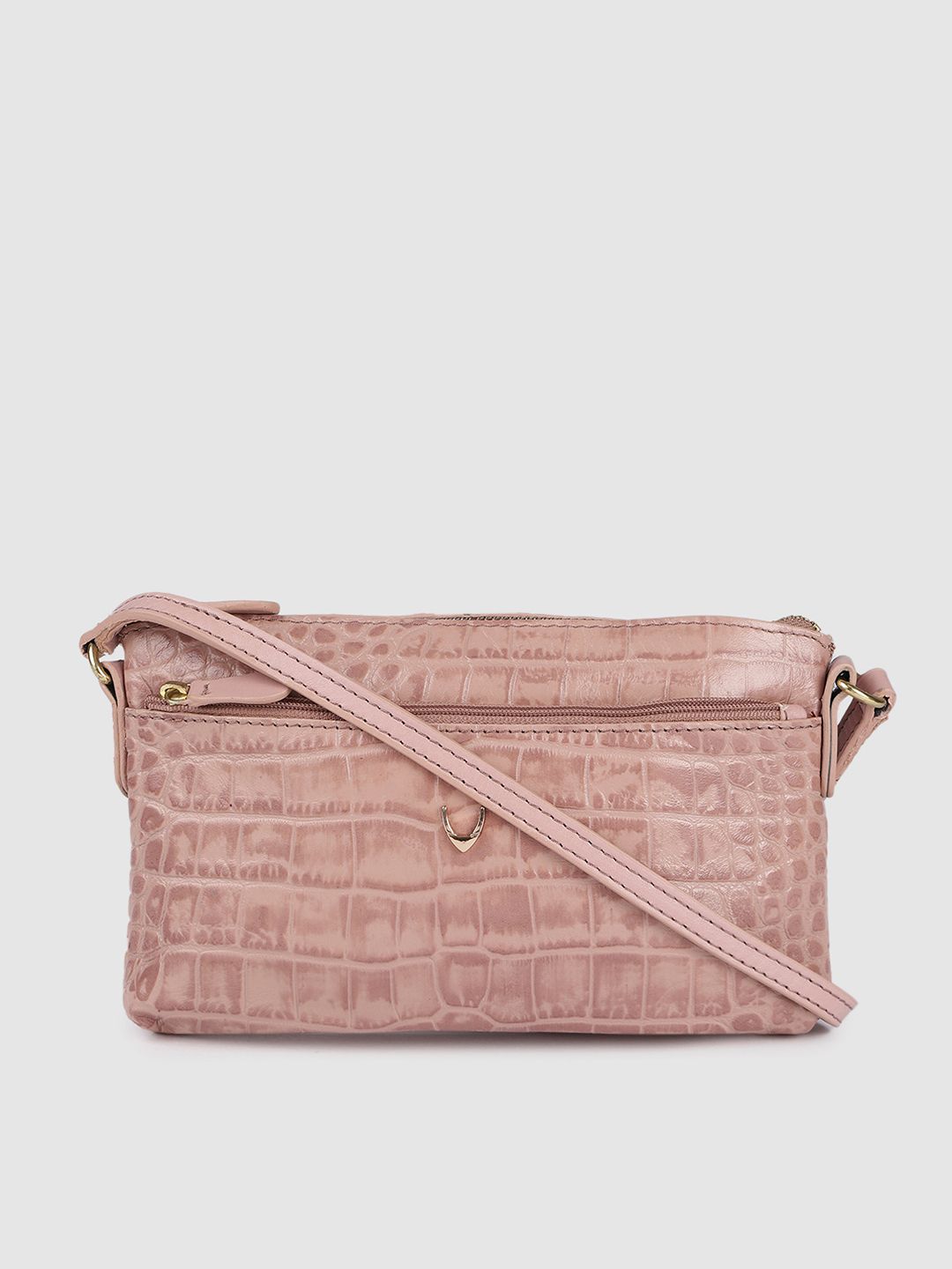 Hidesign Women Pink Animal Textured Leather Structured Sling Bag Price in India