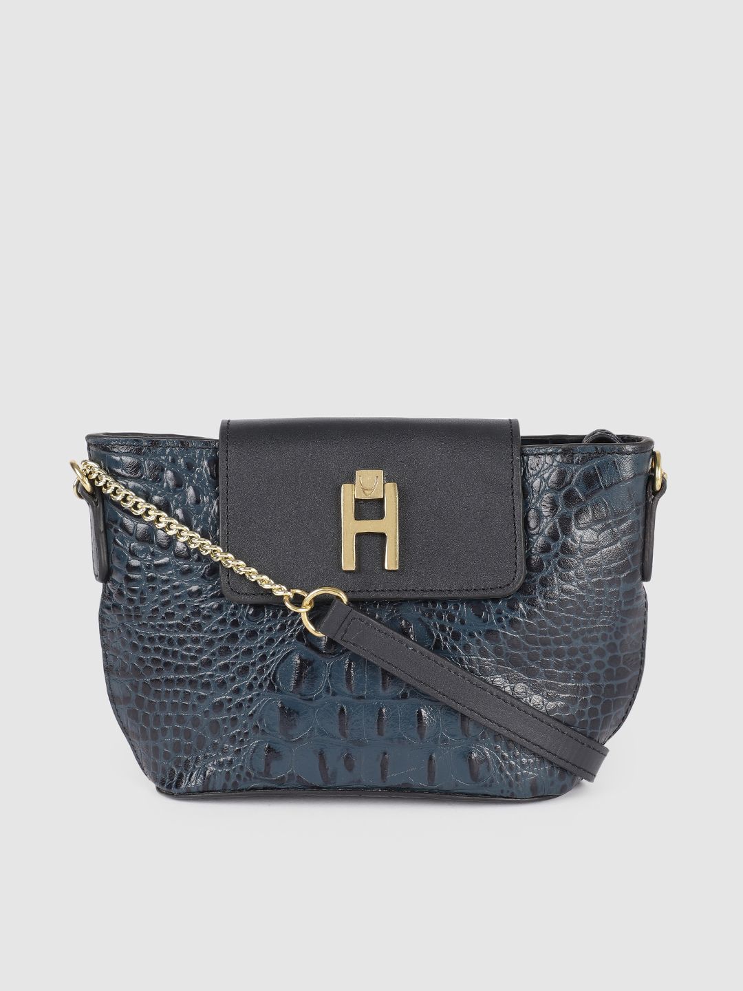 Hidesign Women Blue Animal Textured Leather Structured Sling Bag Price in India